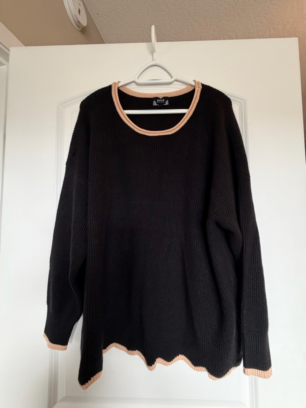Women’s Black Pullover Sweater with Tan Contrast Trim
